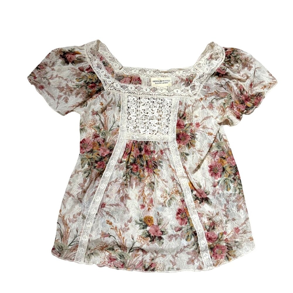 Denim & Supply Ralph Lauren Women's Blouse XS Floral Lace Romantic Cottagecore